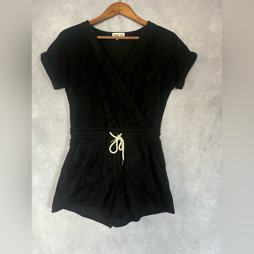 Malibu Bum Terrycloth Black Beach Wrap Shorts Coverup Summer Romper M